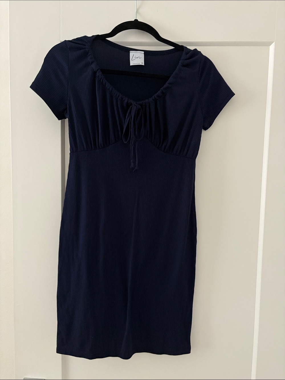 Tie-Front Navy Ribbed Mini Dress